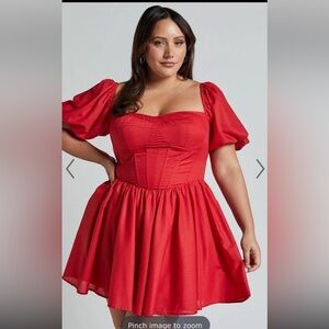 Showpo Red Mini Dress with Puff Sleeves